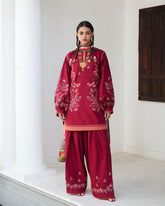 Unstitched 3-PC Embroidered Cotton Silk Dupatta By Jugnu | Kunar